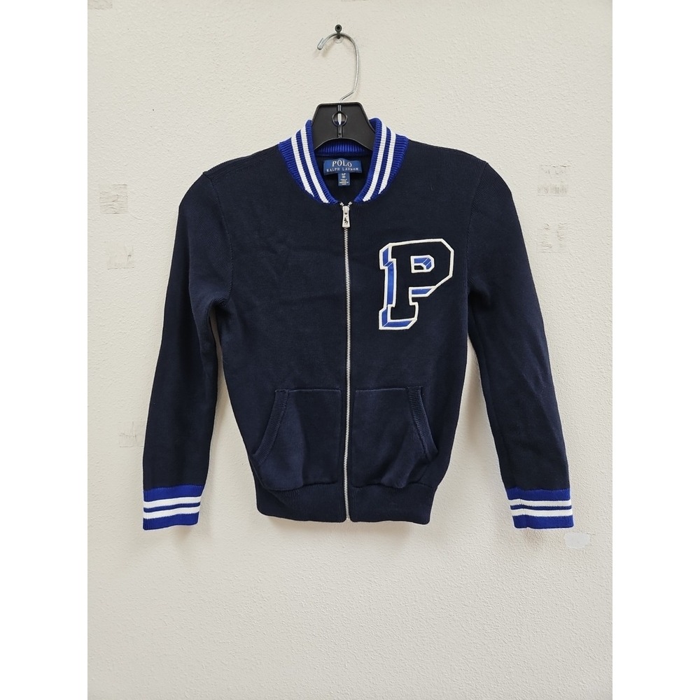Polo Ralph Lauren Boys Small (8) 100% Cotton Blue Logo Warm Sweater Jacket